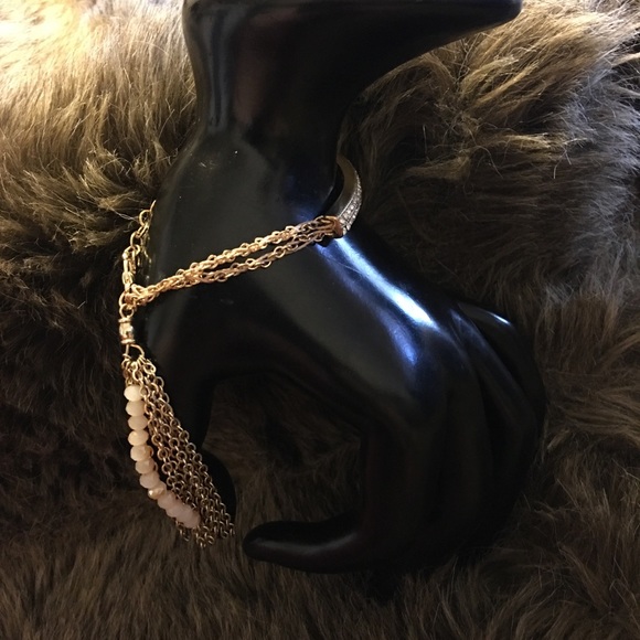 Gold tone rhinestone bar tassel chain bracelet - Picture 2 of 8